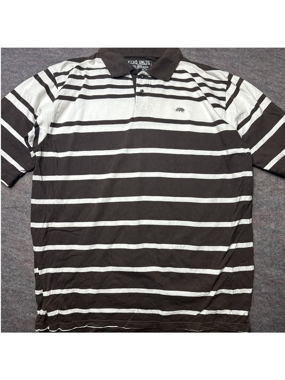 Vintage Y2K Ecko Unltd XL Rhino Logo Striped Polo Button Up Shirt Hip Hop 2000s